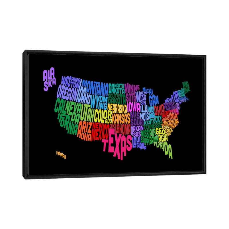 « (state), carte typographique iii », impression sur toile tendue, H 40 po x l 60 po x P 1,5 po, Toile avec cadre noir