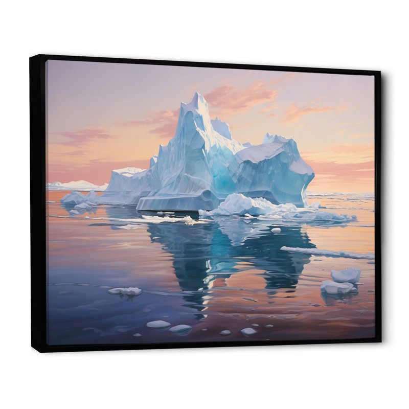 Iceberg bleu gelé sérénité, Cadre flottant noir, H 12 po x l 20 po x P 1 po