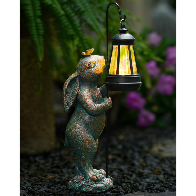 Statues décoratives de lapin solaires pour jardin - Idée cadeau d'anniversaire pour maman - Décoration pour la maison, le jardin, la pelouse, le porche, la terrasse ou le balcon