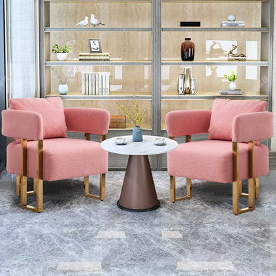 Modern Decorative Pink Chair With Gold Legs - 2pcs For Living Room, Office Fleece, No Wheels, Meticulous Seam Lines Legs, Fleece Upholstery Long-lasting Use