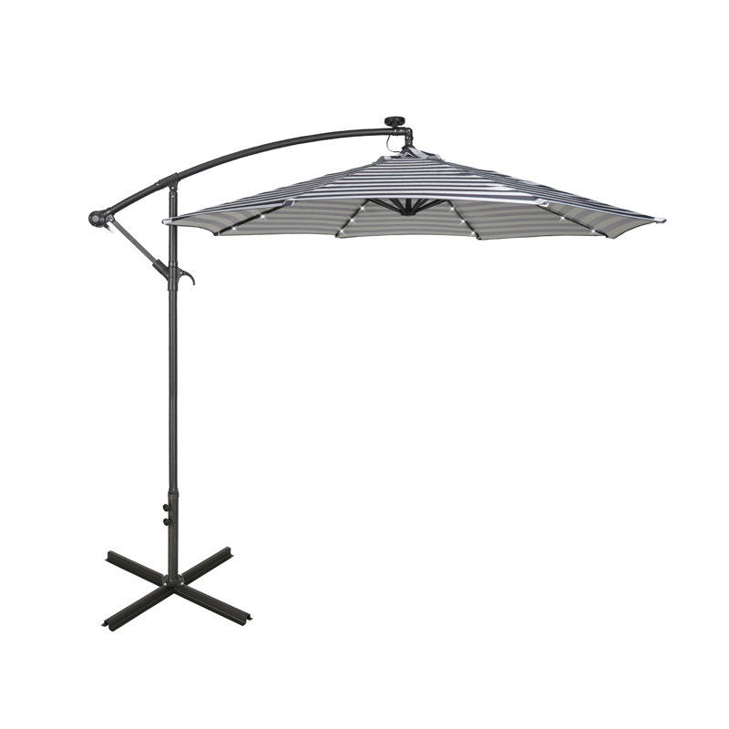 Kinyon 120'' Lighted Cantilever Umbrella, Grey/White