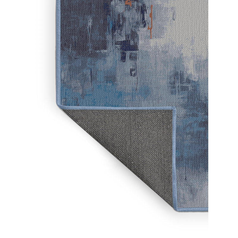 Machine Washable Blue Area Rug, Runner 2' x  4'