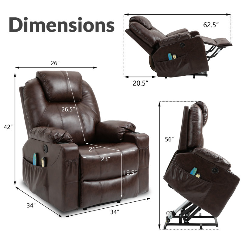 Faux Leather Lift Assist Power Recliner, Brown