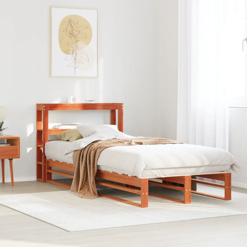 Compas Solid Wood Storage Bed, European Single (90 x 200cm), Wax Brown
