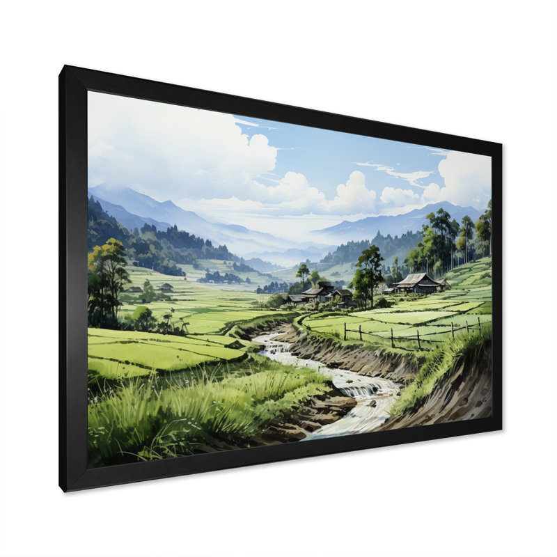 Campagne vietnamienne verte sur toile, H 12 po x l 20 po x P 1 po, Cadre photo noir simple