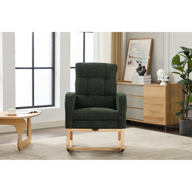 Chaise berçante, repose-pieds réglable, pieds en bois massif, poche latérale, éponge à haute densité, bande de bois supplémentaire, cyan, fauteuil moderne avec accents confortables, structure en contreplaqué,
