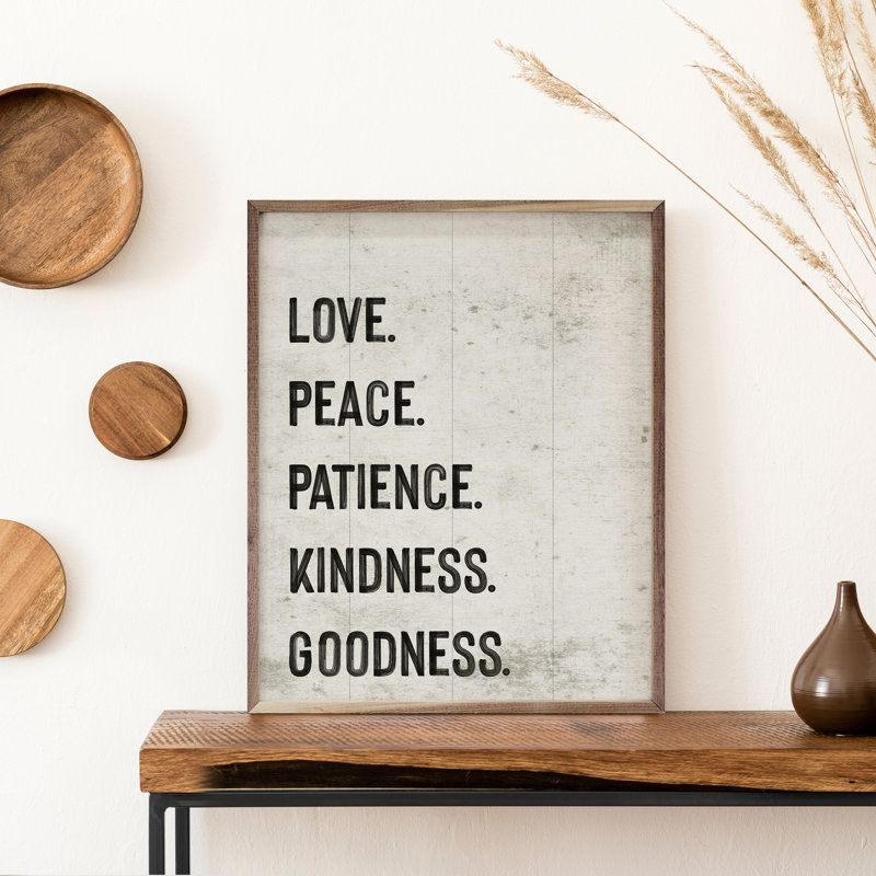 Love Peace Patience Kindness Goodness - noir, Blanc, L 8 po x H 10 po