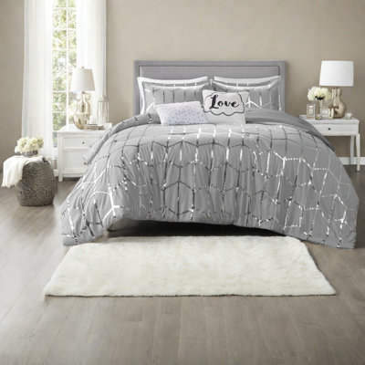 Ensemble de literie gris moderne, housse de couette en polyester à imprimé métallique, idéale pour les chambres à coucher