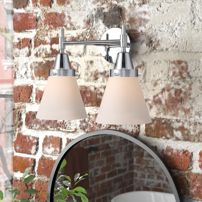 Éclairage pour meuble-lavabo à 2 lumières 17 po Caden Cone, Ampoule incandescente rétro de 60 watts, Nickel satiné