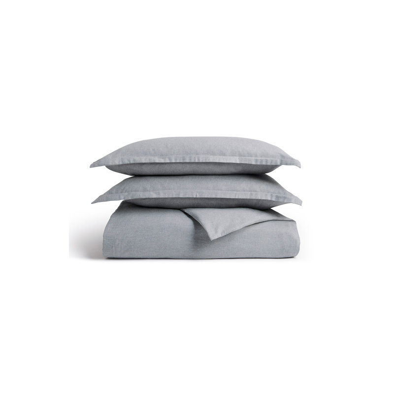 Flannel Marl Duvet Cover Set, Queen Duvet Cover + 2 Standard Pillowcases, Silver