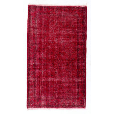 4x7 Ft Contemporary Handmade Turkish Rug Over-dyed in Red Color for Modern Interiors