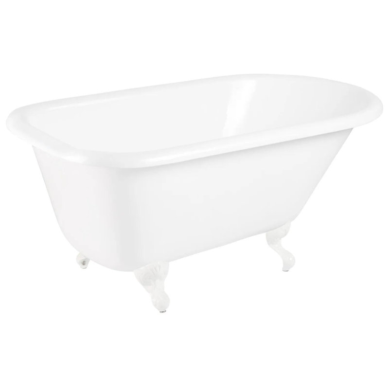 66" Miya Cast Iron Clawfoot Soaking Tub, White, No Drillings