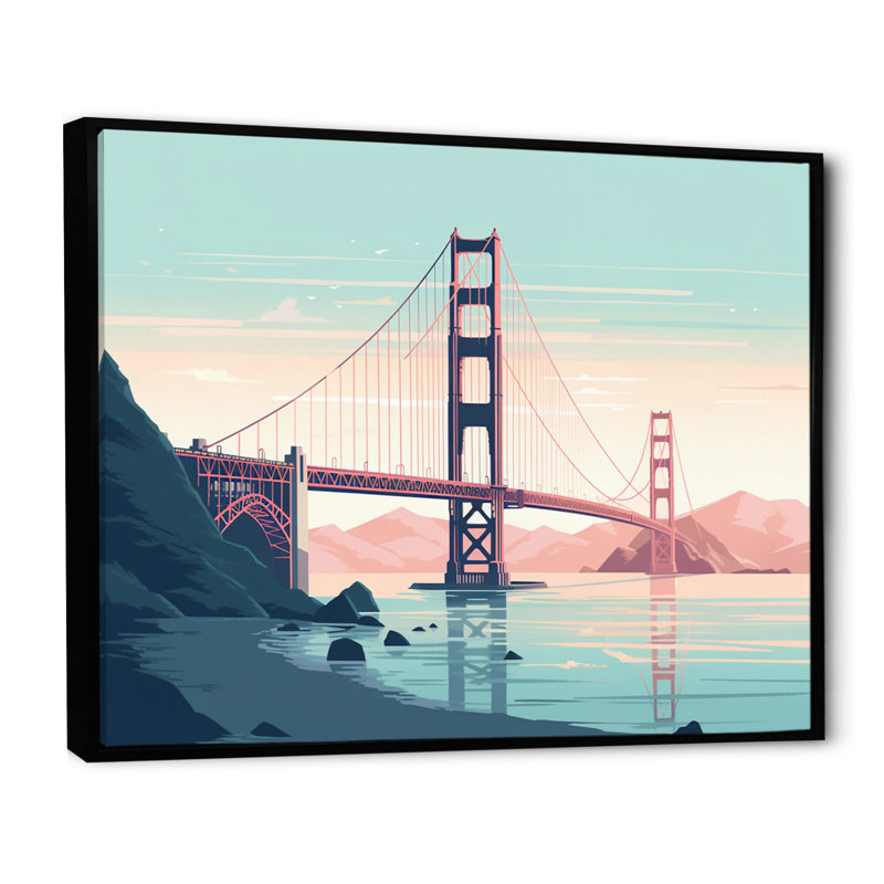 Golden Gate Bridge San Francisco II, reproduction d'art sur toile, H 12 po x l 20 po x P 1 po, Cadre flottant noir