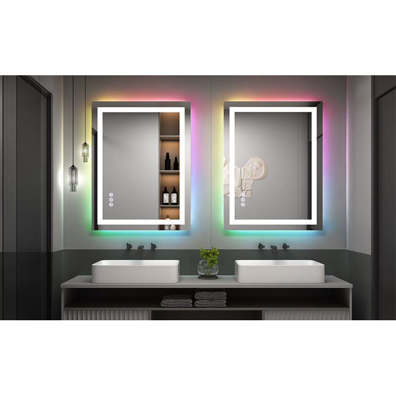 Miroir de salle de bain / meuble-lavabo en verre trempé rétro-éclairé et certifié anti-buée à DEL certifié UL - Basics by Wayfair ™
