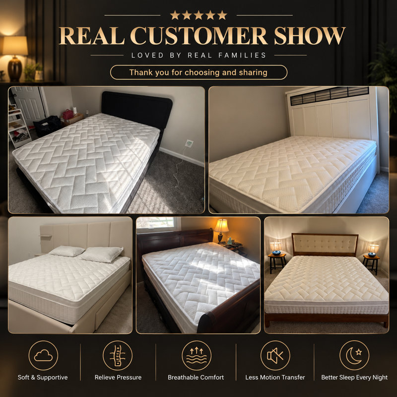 Matelas hybride moyen à ressorts ensachés en mousse à mémoire de forme, 10", Grand lit
