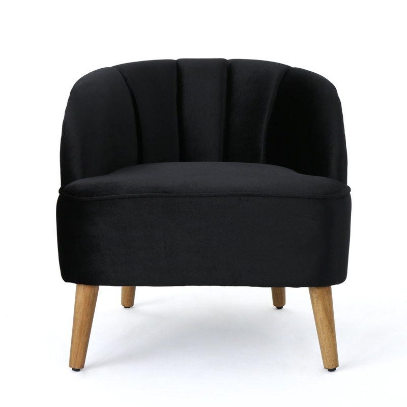 Fauteuil demi-tonneau en velours Chundra de 69,85 cm de large, Velours noir
