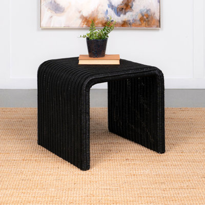 Table de bout carrée noire tissée rétro, pour les salons, les chambres à coucher, les cuisines, style minimaliste en forme de U, structure appropriée