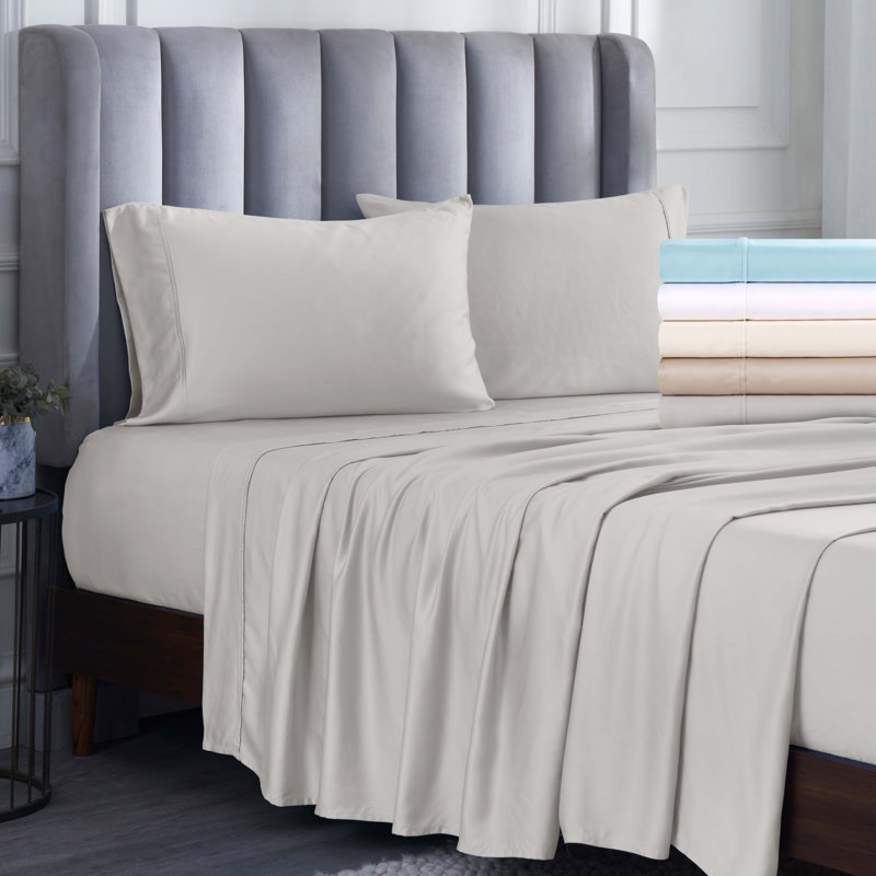 Modal From Beechwood 400 Thread Count Lightweight Cooling Solid Deep Pocket Bed Sheet Set, King Sheet set, Grey