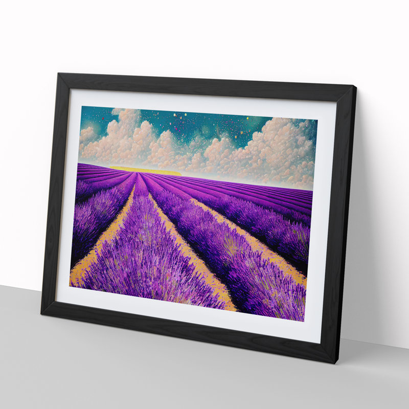 Incredible Lavender Flower Field - Single Picture Frame Print, 46cm H x 64cm W x 2cm D, Black