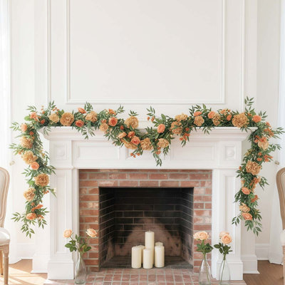 Artificial Flowers Garland For Outdoors White Faux Rose Garland 5.58Ft Silk Rose Hanging Vines Floral For Wedding Arch Party Wall Garden Ceremony Backdrop Fence Spring Decor