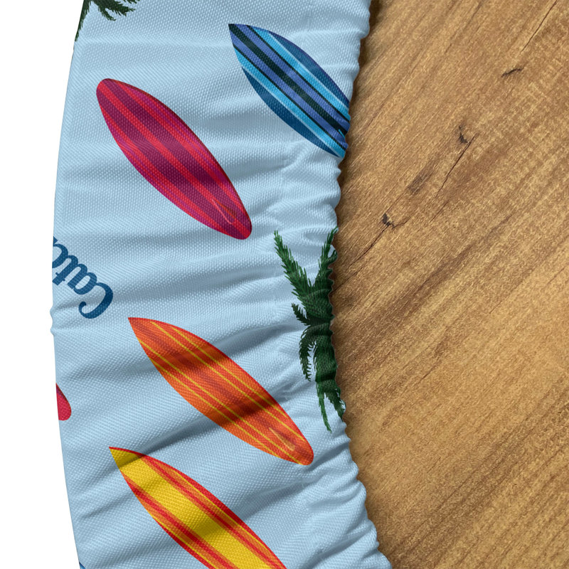 Winston Porter Surfboard Fitted Round Tablecloth Diameter Multicolor, 64.17" Round