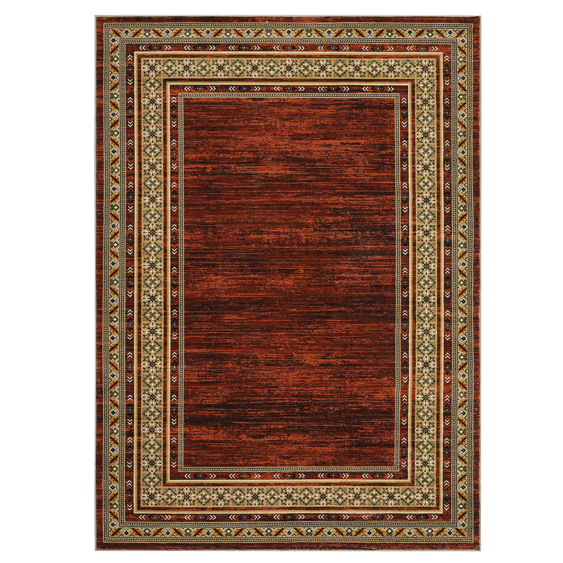 Tapis lavable moderne en simili laine avec envers antidérapant, Rouge, 10 x 13 pi