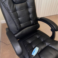 Richmond Soft Leather Massage Office Chair with Armrest Adjustable Ergonomic Desk Chair with Footrest Black The Twillery Co.