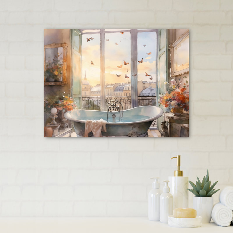 «Onesforo Bathroom Whispering Butterflies I», reproduction sur toile, H 12 po x l 20 po x P 1 po