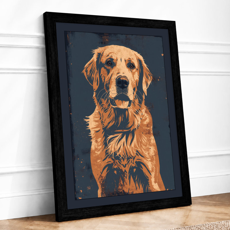 Golden Labrador Portrait Modern - Framed Print, A4 - 29.7 x 21.0 cm, Black