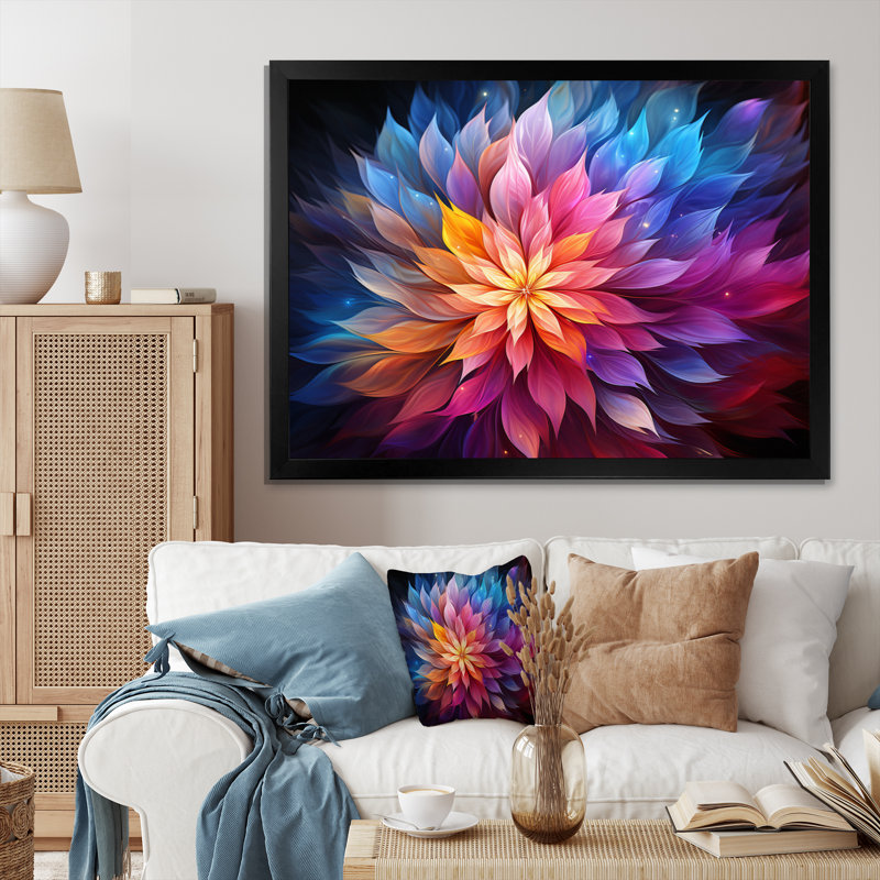 Prisme fractal abstrait bleu et jaune Magsud, Cadre photo noir, H 16 po x l 32 po x P 1 po