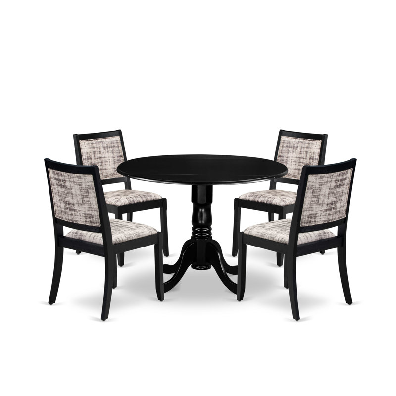 L'ensemble de table de salle à manger de style Mid-Century se compose d'une table de cuisine ronde et d'une chaise de salle à manger empilable en tissu de polyester (finition optionnelle).