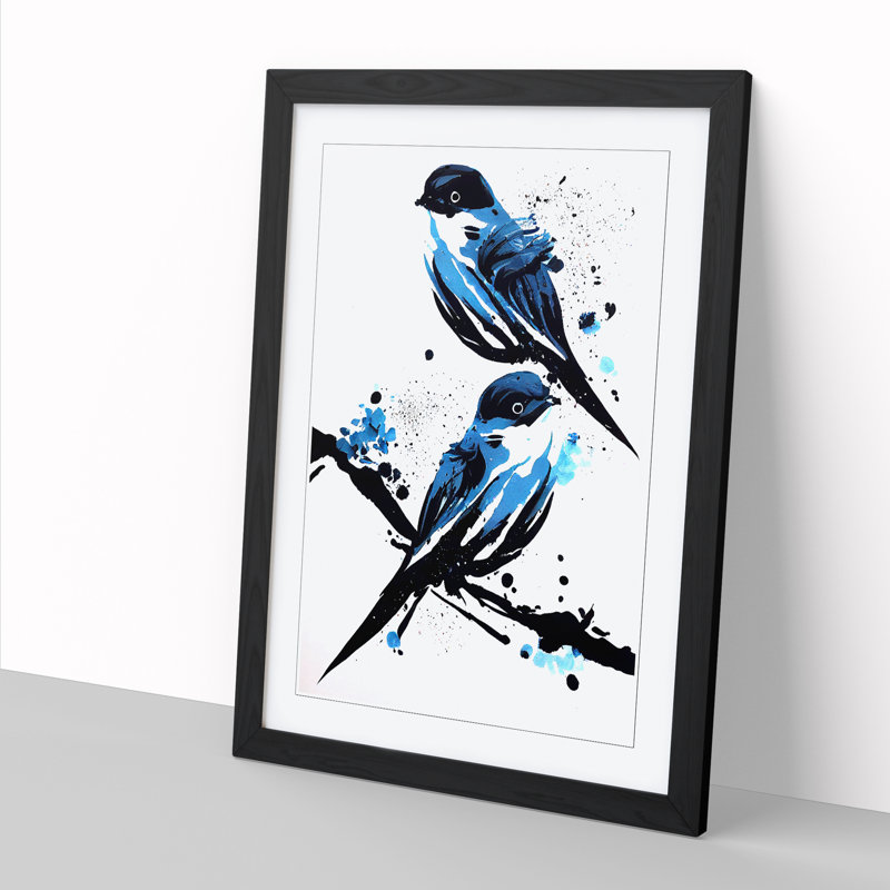 Swallow Bird Splatter Vol.1 - Single Picture Frame Painting, 46cm H x 34cm W x 2cm D, Walnut