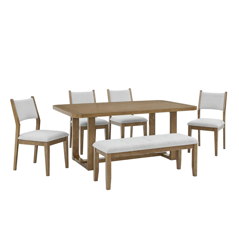 Colgan Dining Set, Trestle Dining Table With Stylish Chairs, Light Oak, 6 Pieces: Table, Bench, 4 Chairs