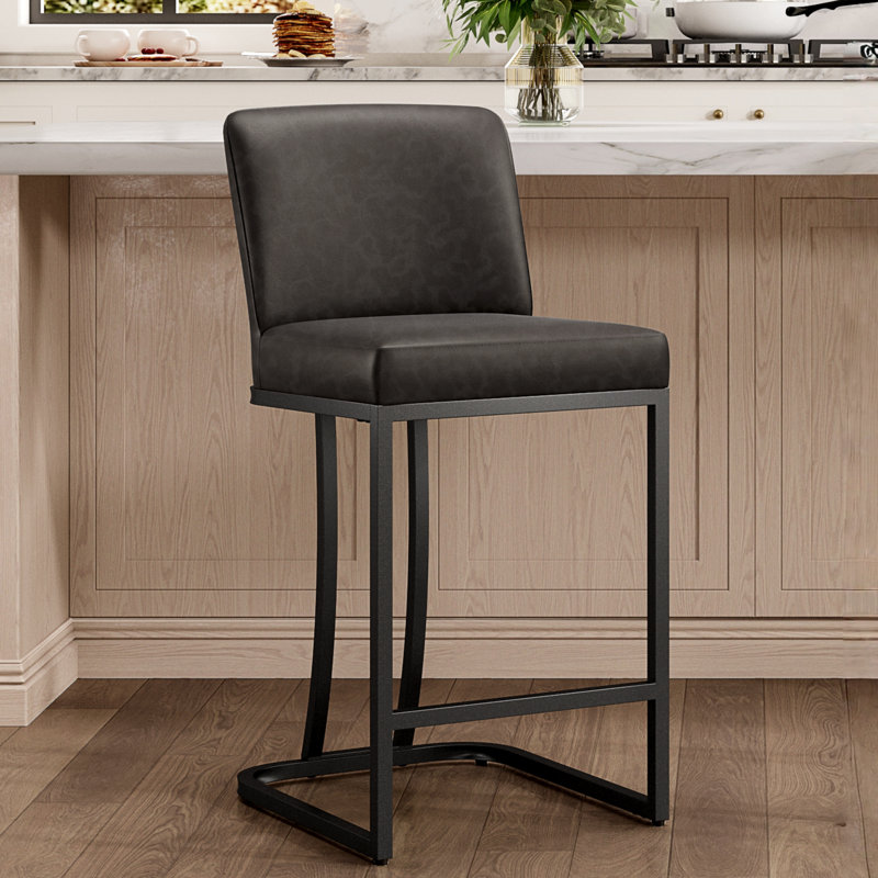 Tabouret Seese, Gris, Tabouret de comptoir (siège d’une hauteur de 24, Noir, noir, noir, noir