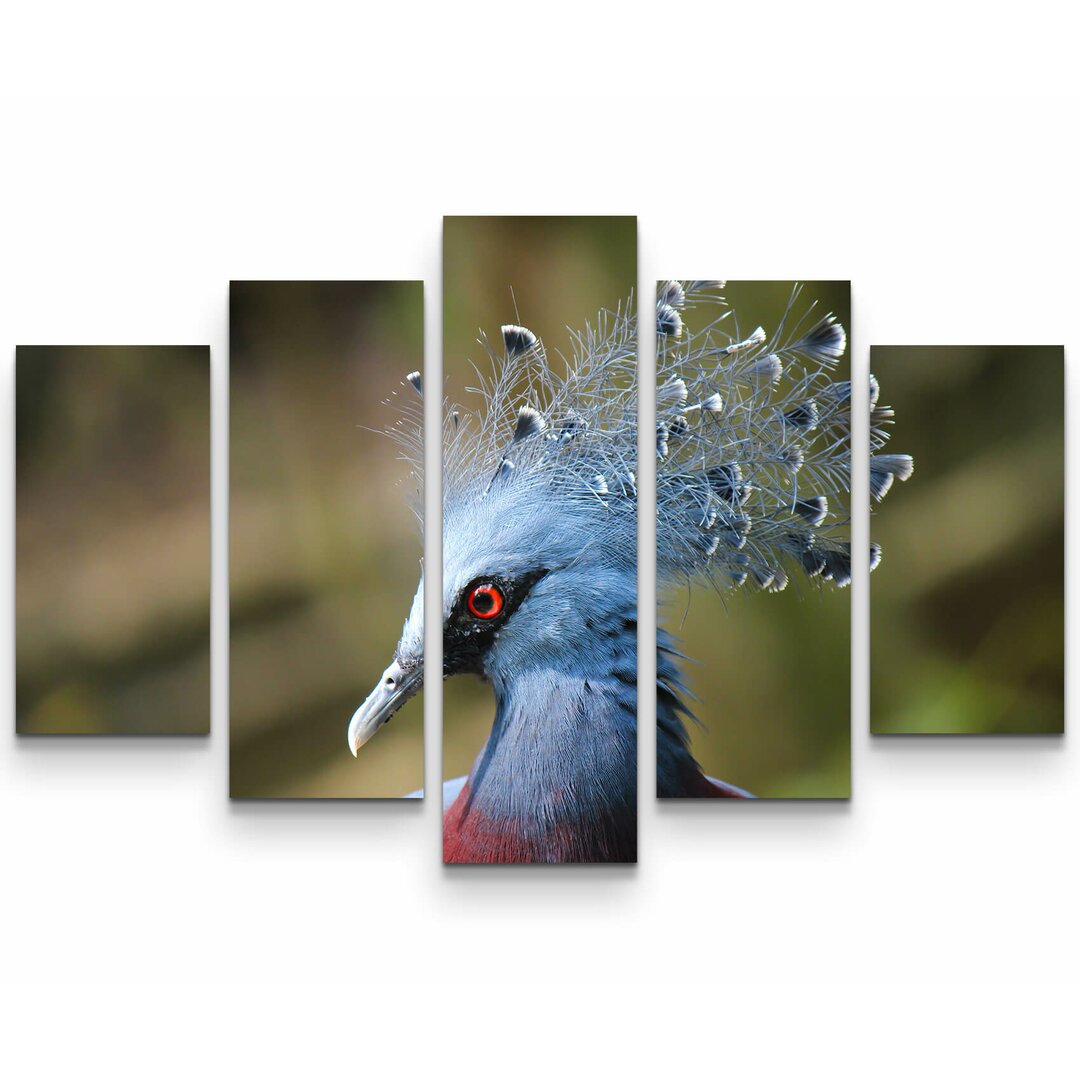 5-tlg. Leinwandbilder-Set Blauer Pfau