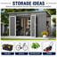 Remise de rangement extérieure en métal 10 pi x 4 pi avec rangement ouvert pour le bois de chauffage, portes doubles verrouillables, évents et structure de plancher, gris