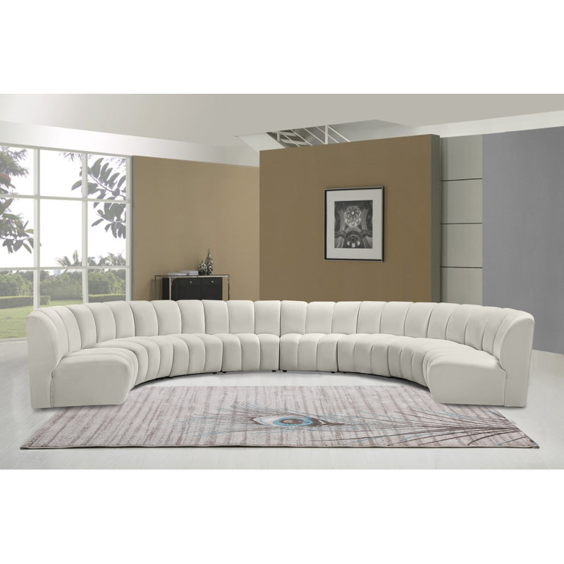 Infinity Wide Velvet Symmetrical Corner Sectional, Cream Velvet, 8-Piece
