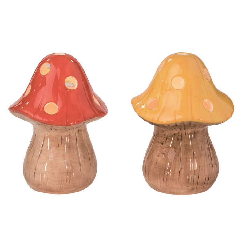  Ensemble de 2 décorations lumineuses en céramique pour champignon