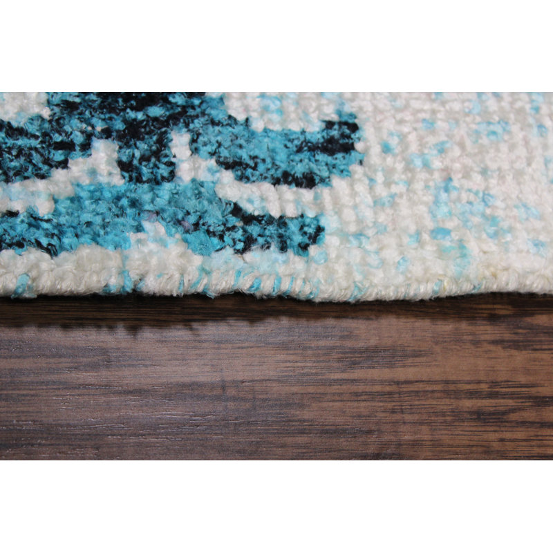 Tapis bleu en laine noué à la main Donail