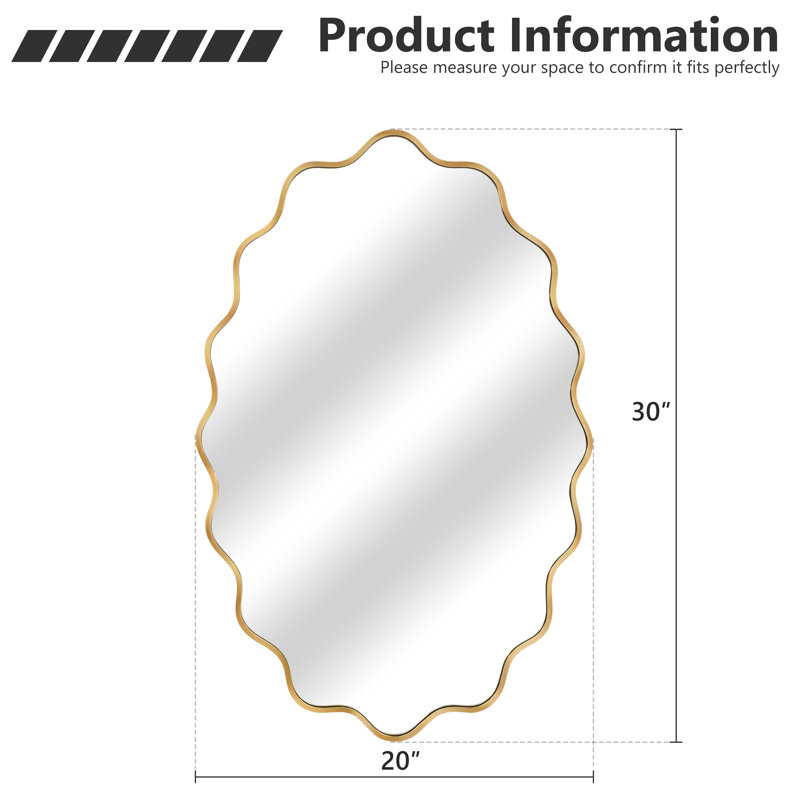 Miroir mural élégant et ovale ondulé, Doré, 36" x 24"