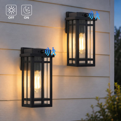 12" Black Dusk to Dawn & Motion Sensor Outdoor Wall Lantern