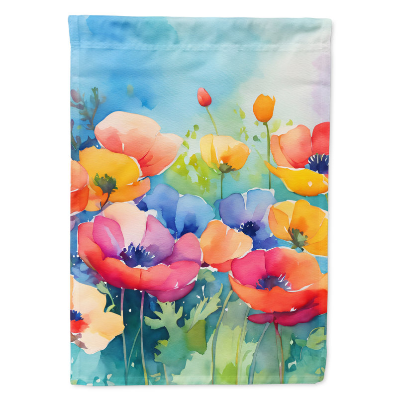 Anémones dans l'aquarelle, drapeau de jardin