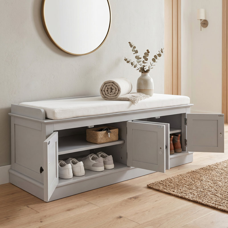 43" Wide Shoe Storage Bench With Cushion Entryway Bench Storage Bench, Gray