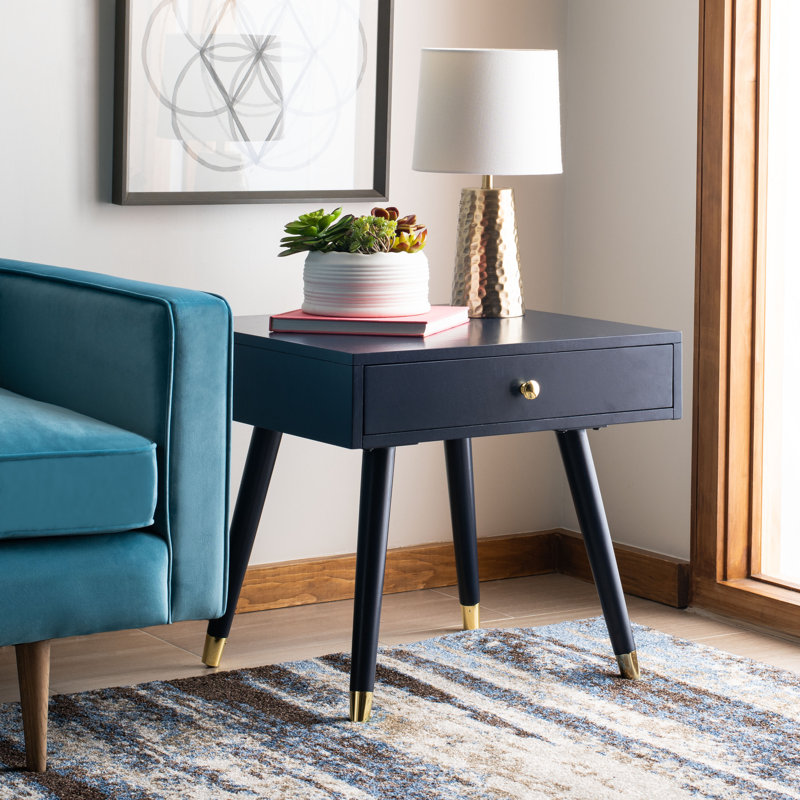 Table de bout en bois massif avec rangement Bryceon, Bleu marine
