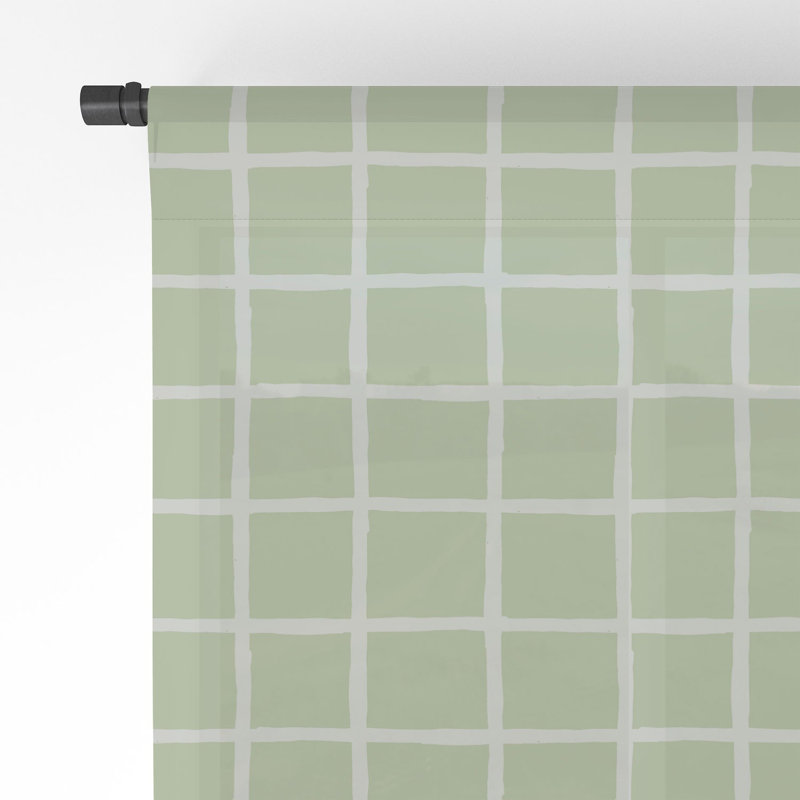 Avenie Grid Pattern Green 1pc Sheer Window Curtain Panel, 50" W x 63" L