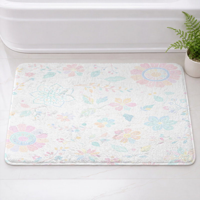 Tapis de bain à motif floral, 34 po L x 21 po L, Light Pink Light Blue