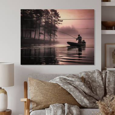 Fishing at The Lake I - Sports Metal Wall Art Living Room Millwood Pines Size: 24 H x 32 W x 1 D