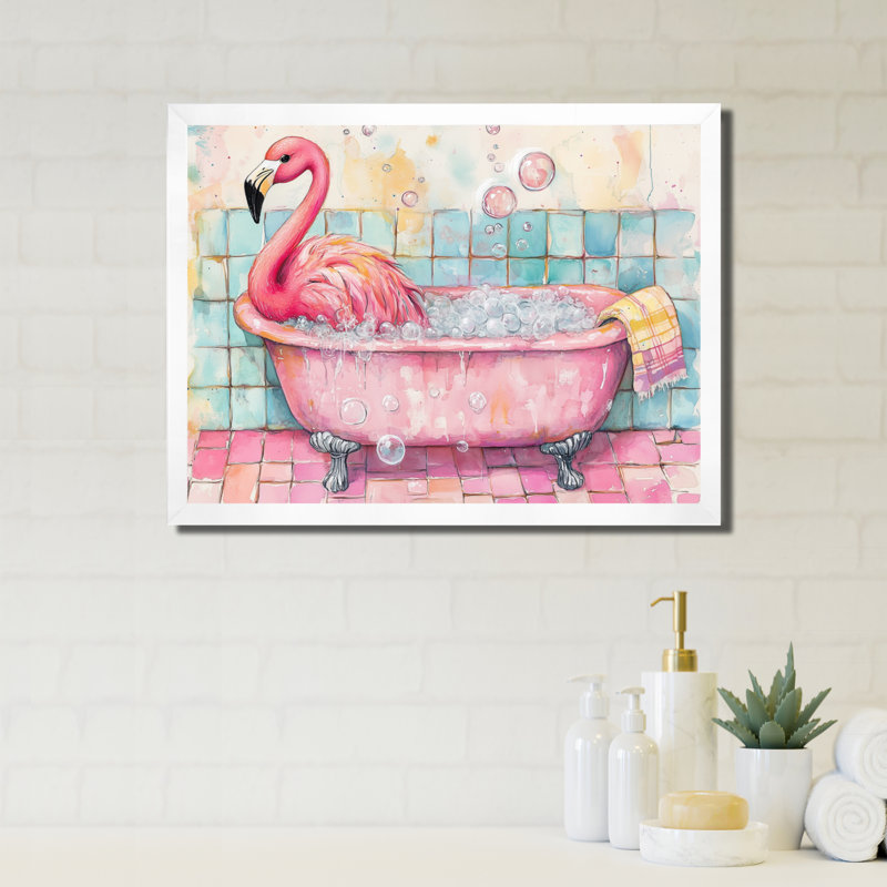 Bain de bulles roses - Impression sur toile encadrée Flamant rose, H 16 po x l 32 po, White Picture Framed