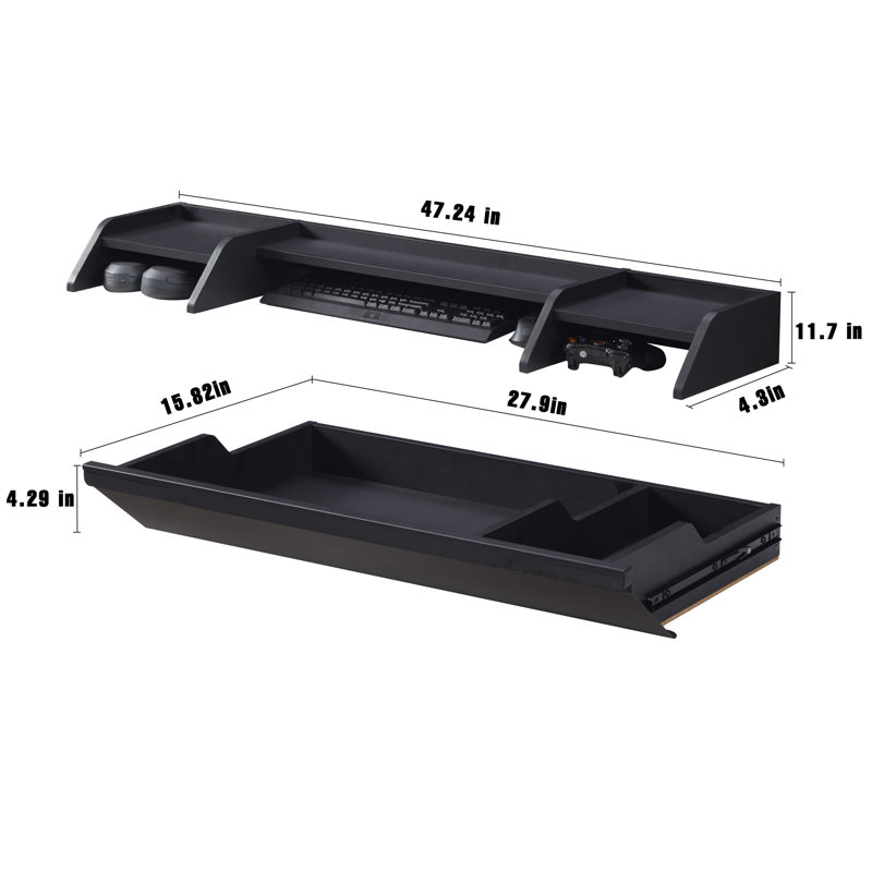 4.3" H  Hutch only, Black, 4.3" H x 47.24" W x 11.7" D