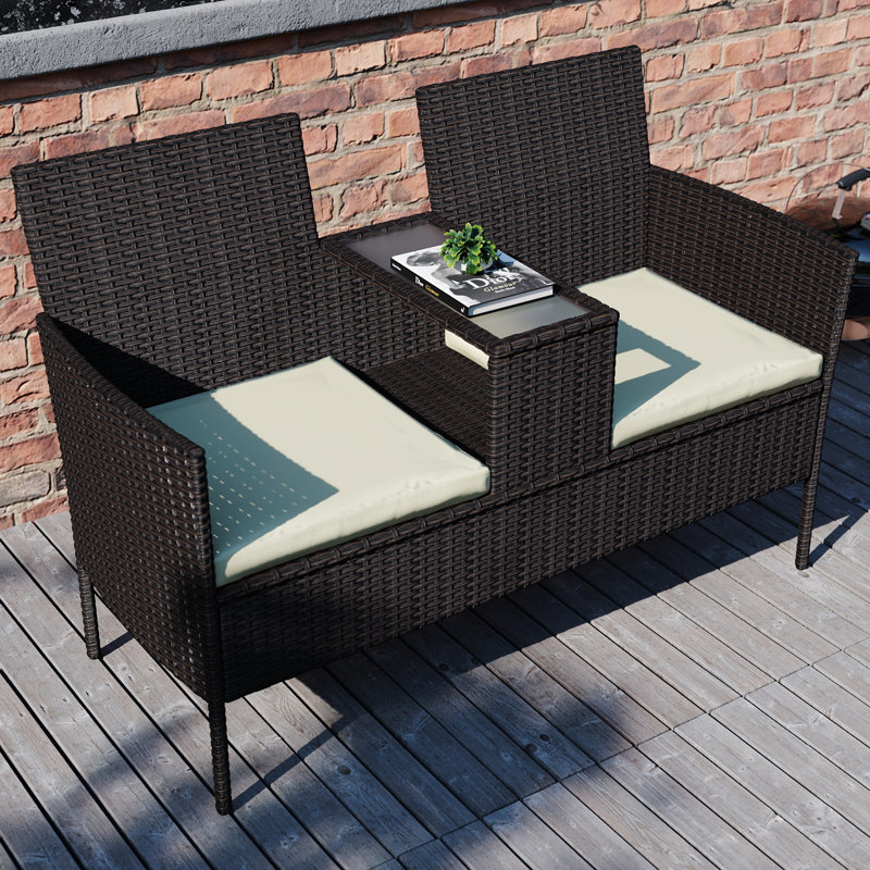 Lareina 130Cm Wide Outdoor Garden Loveseat with Cushions, UKFR Certified, Brown